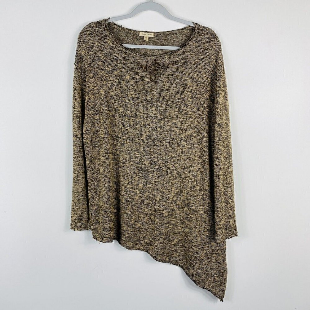 Silence Noise Size Small Asymmetric Hem Open Knit Lightweight Sweater Tan Black